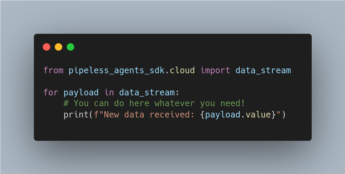 Pipeless Agents code example